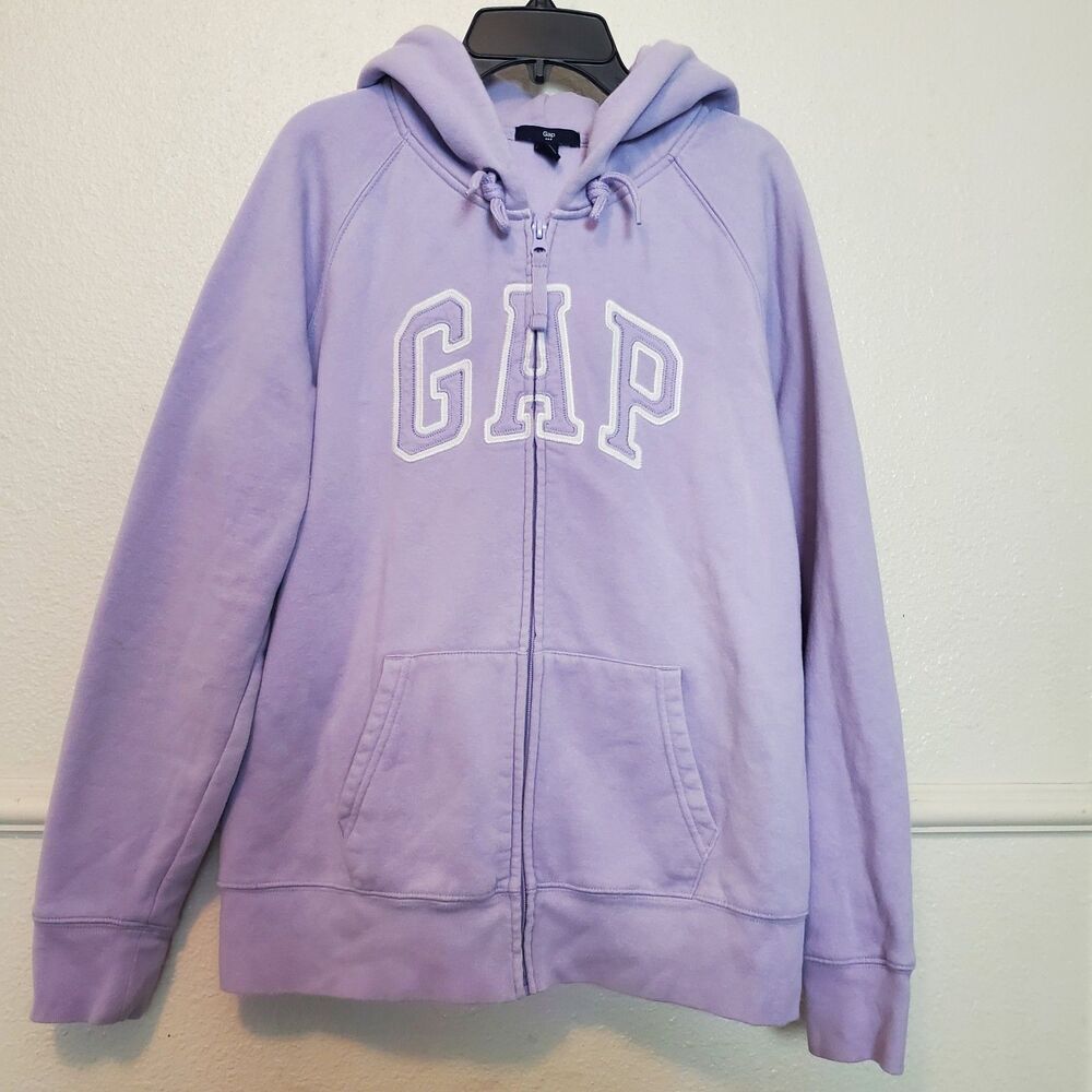Gap Womens Logo Zip Up Hoodie Lavender Purple Fleece Sweatshirt Large